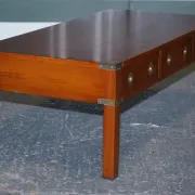 Coffee Table with 3 Drawers Military Campaign in Yew Wood, Elm and Brass, 1950s