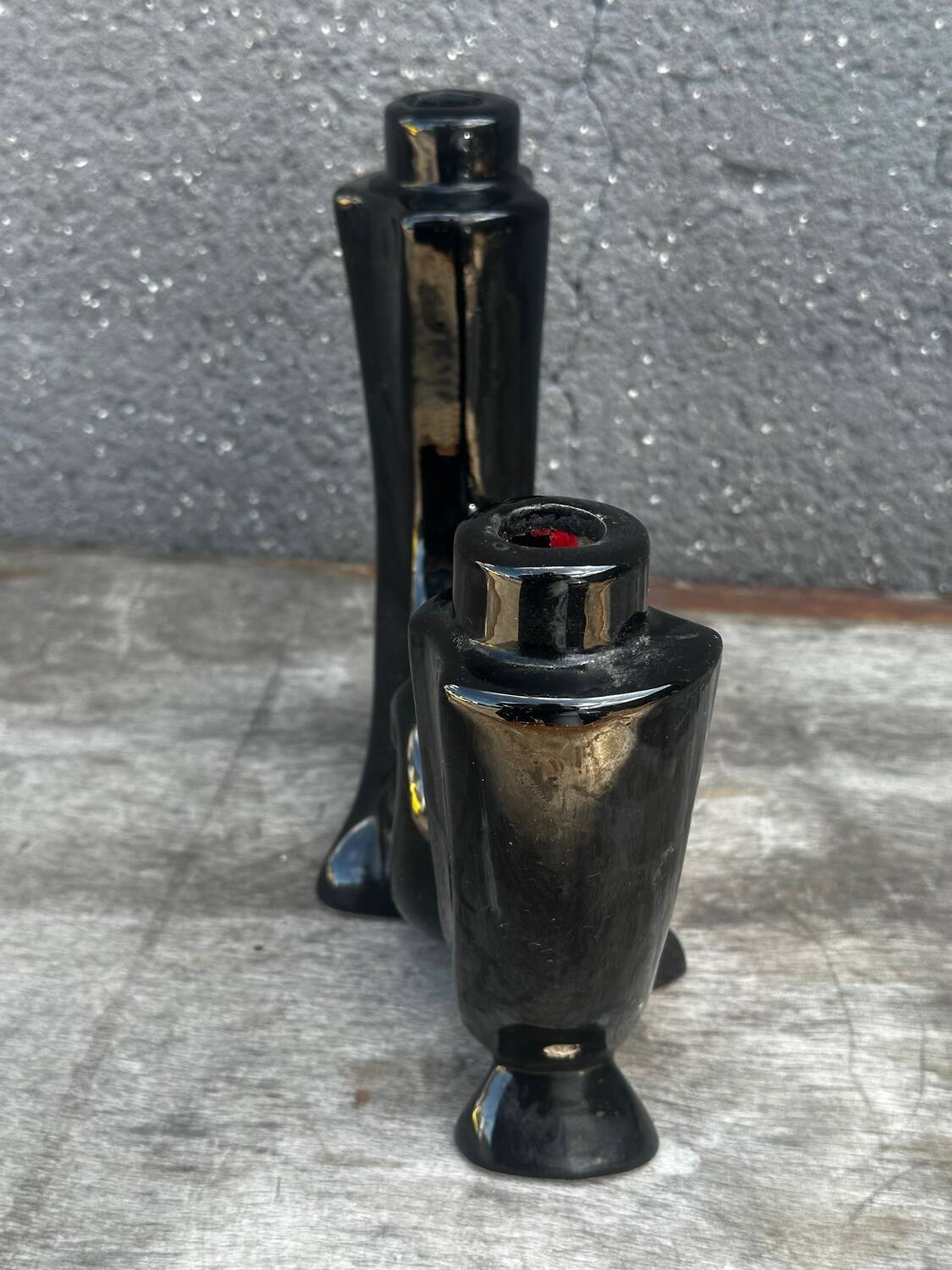 Vallauris Black Ceramic Candle Holder from the 50s