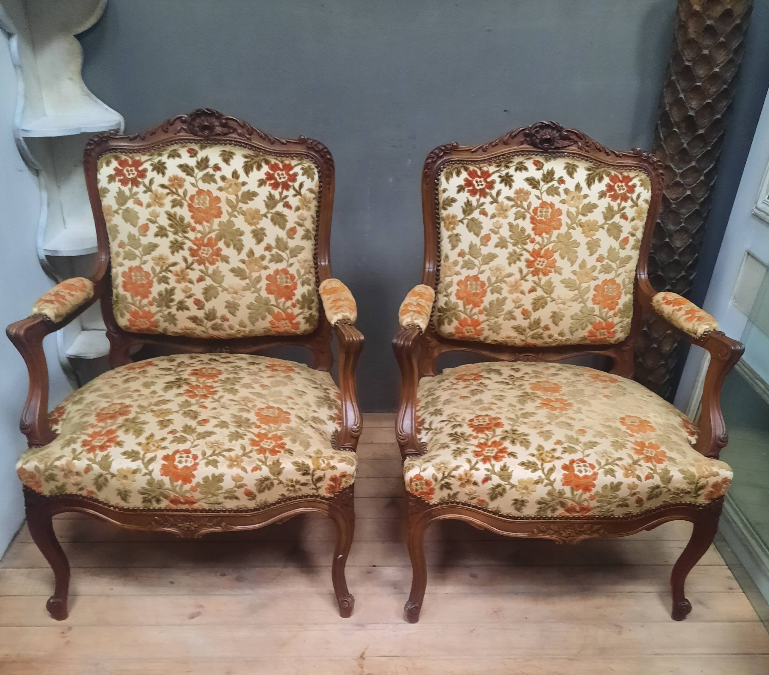 Pair of large Louis XV style armchairs