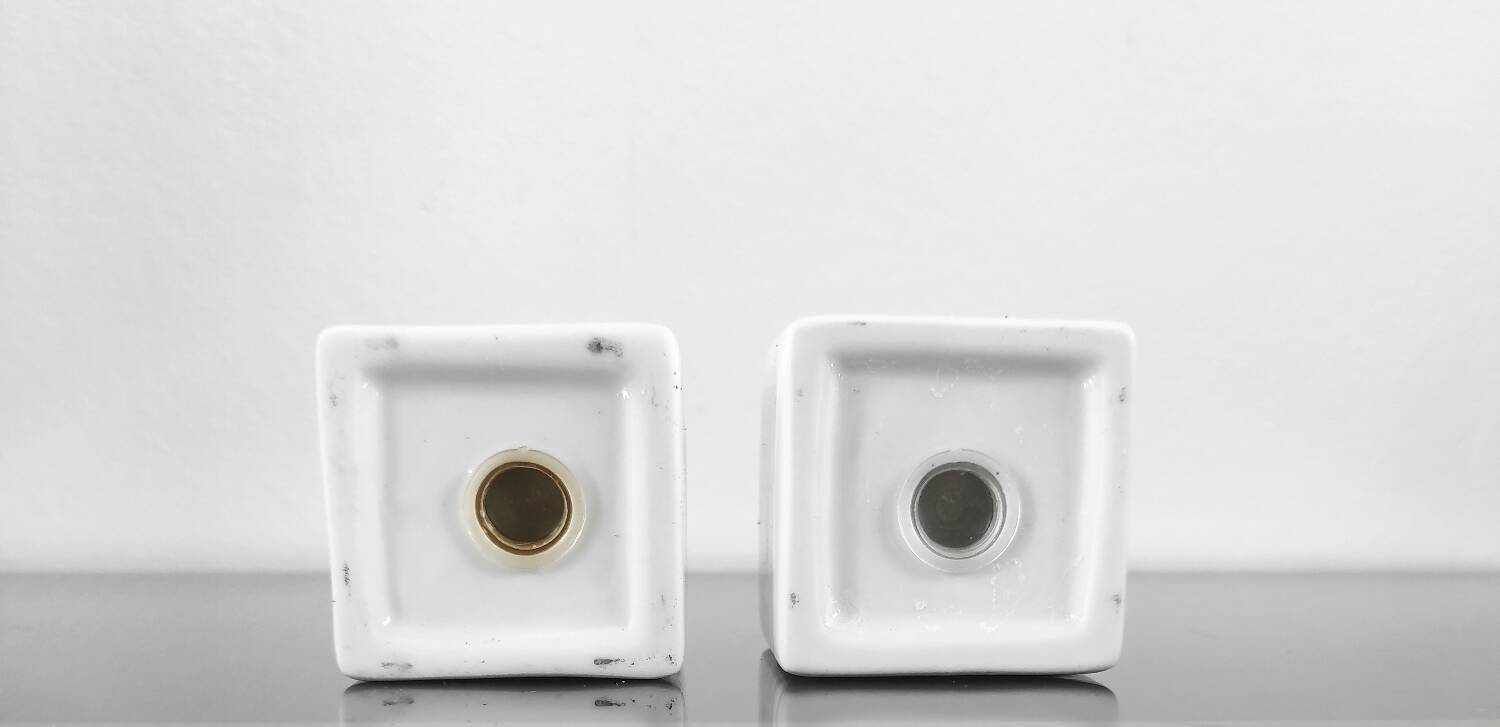 Vintage salt and pepper set – White ceramic and chrome metal