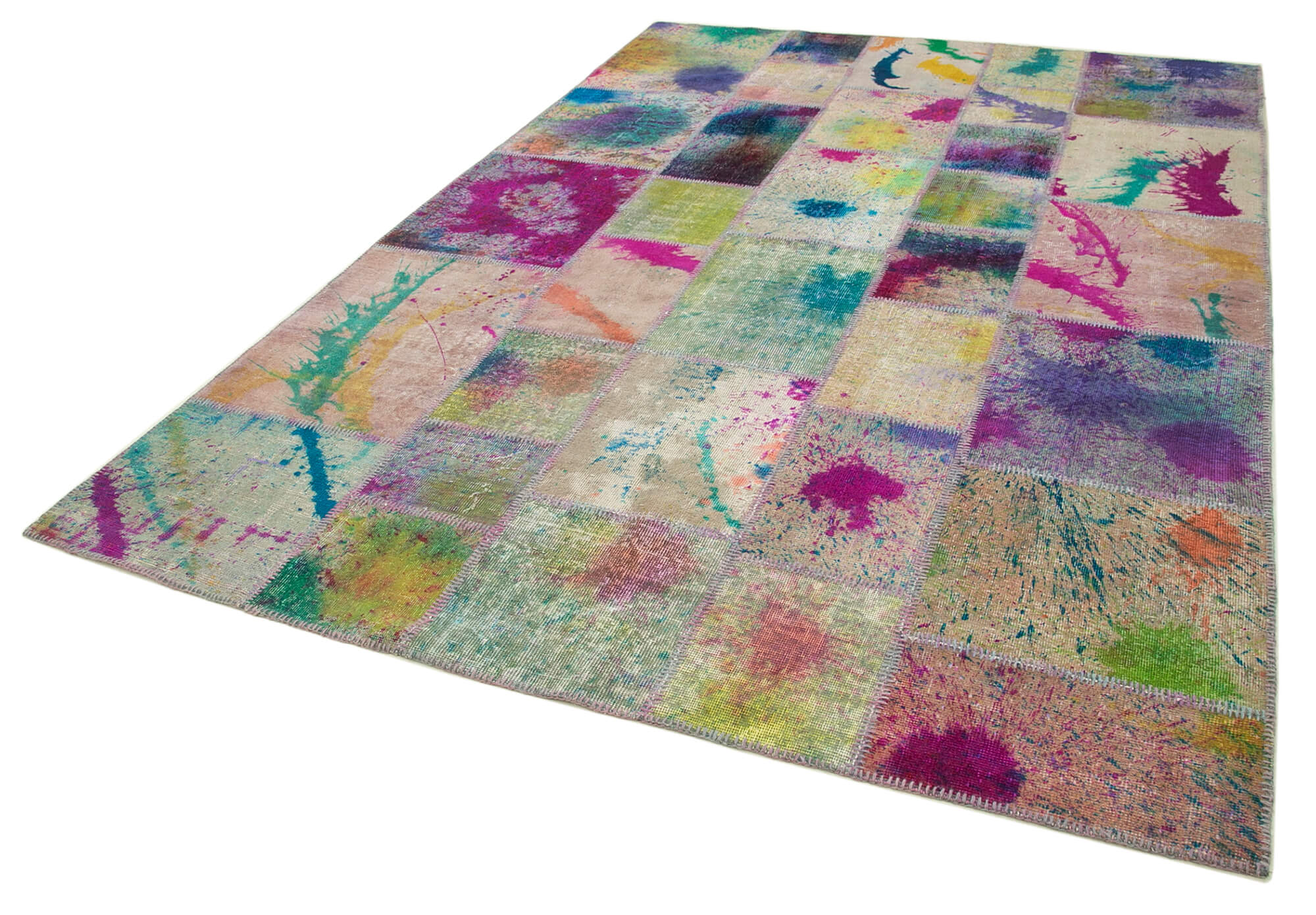 Handmade turkish overdyed 205 cm x 302 cm multicolor patchwork carpet