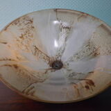 Suspension in gold metal with chains and opaque basin with brown cast designs -60s