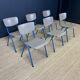Set of 6 gray wood school chairs blue feet Netherlands 70s/80s