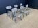 Ensemble de 6 chaises d'école bois gris pieds bleus Pays-Bas années 70/80
