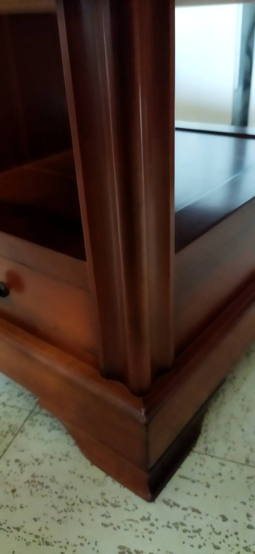 Louis Philippe style coffee table in cherry wood with large drawers.