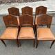 6 Art Deco gondola chairs in solid oak with brown leatherette, 1930s.