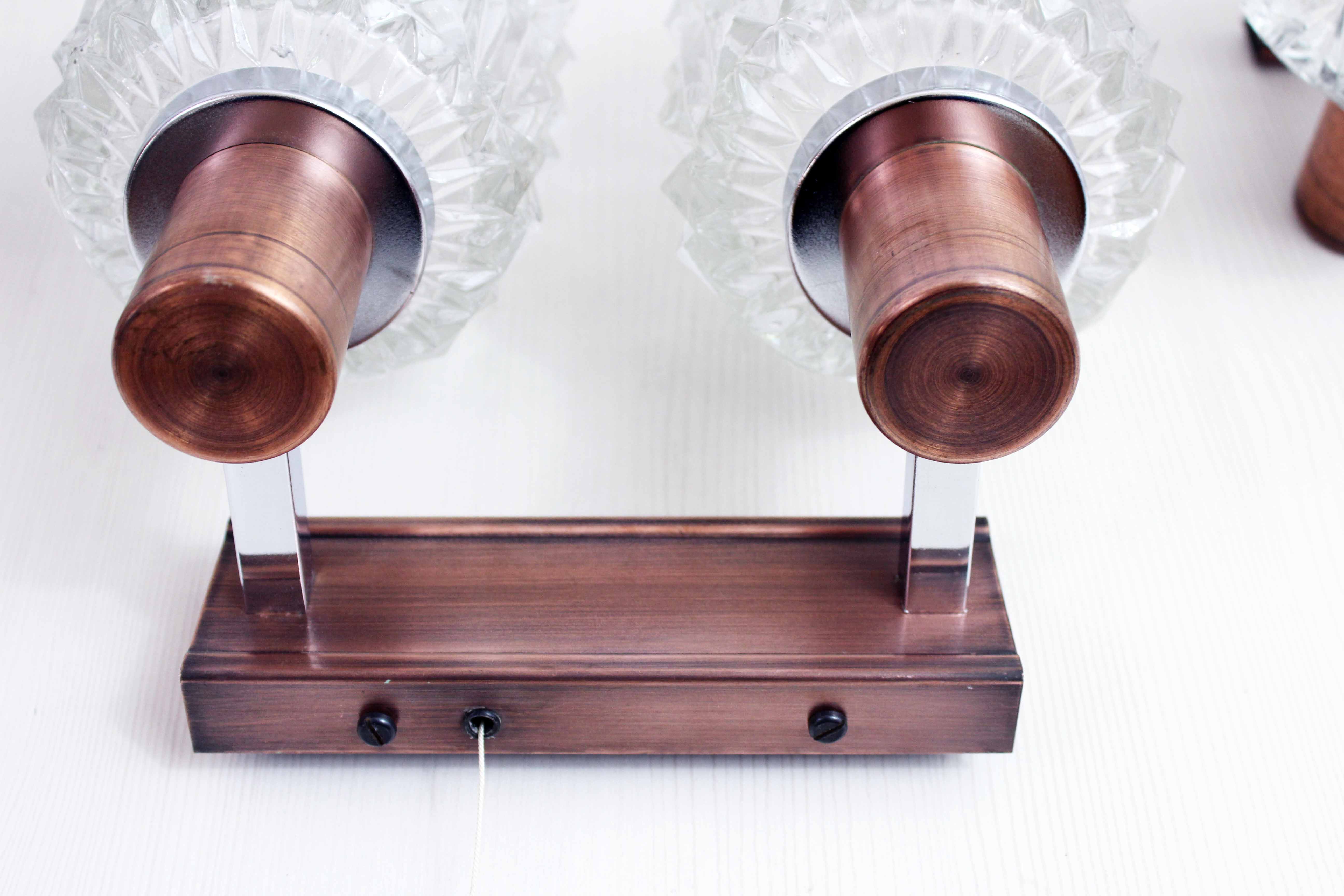 Set de 3 appliques en cuivre et verre