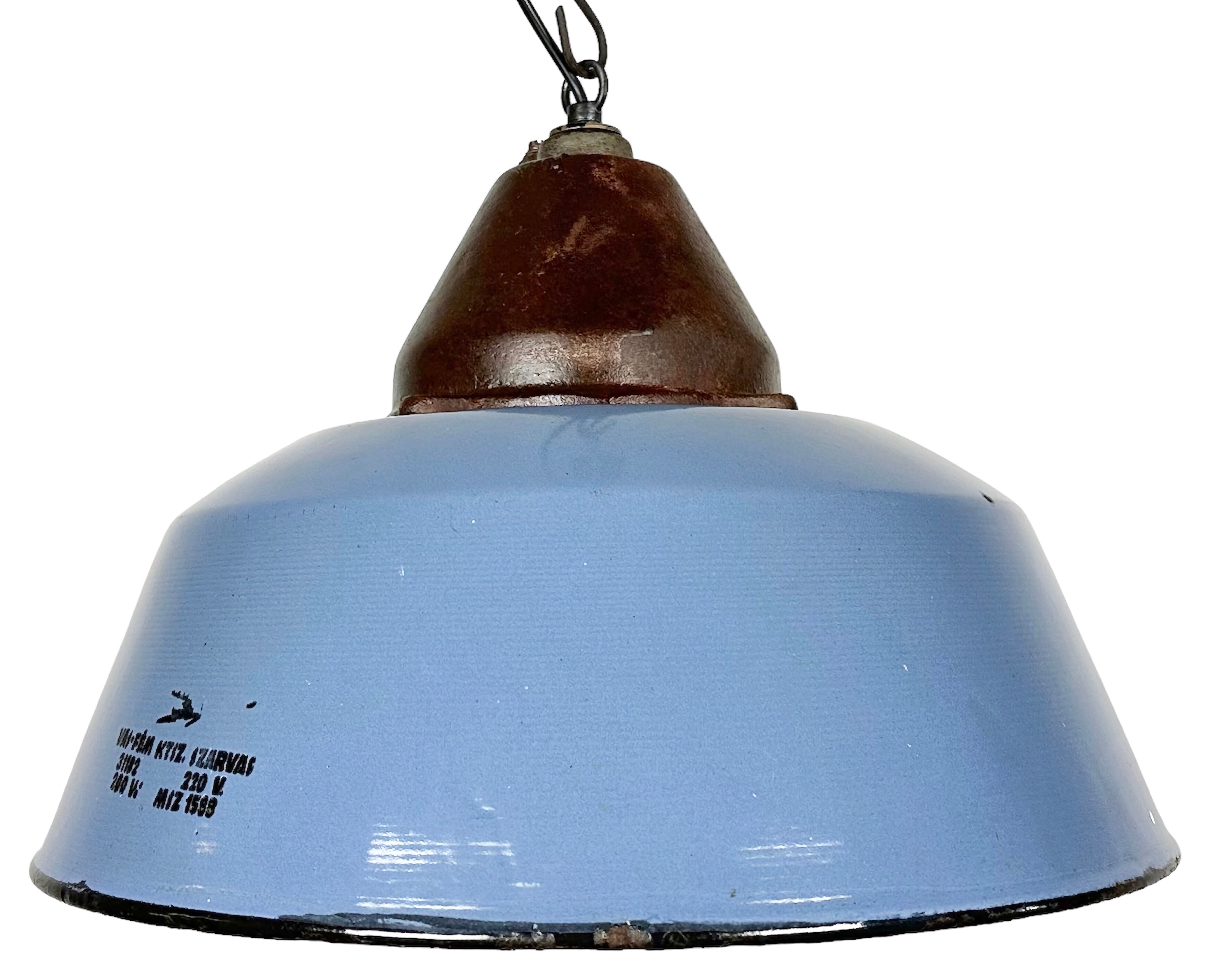 Industrial Blue Enamel and Cast Iron Pendant Light, 1960s