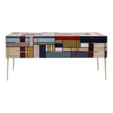Murano Coloured Glass and Brass Sideboard Composed of 6 Drawers