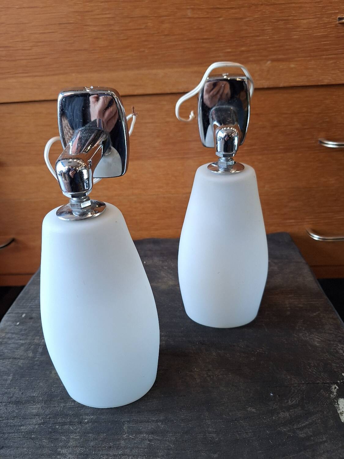Pair of white opaline chrome wall lights