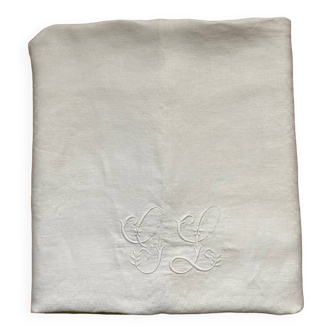 White embroidered monogram tablecloth