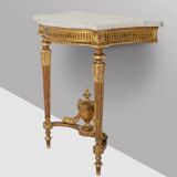 Gilded and carved wooden console table, marble top, circa 1880