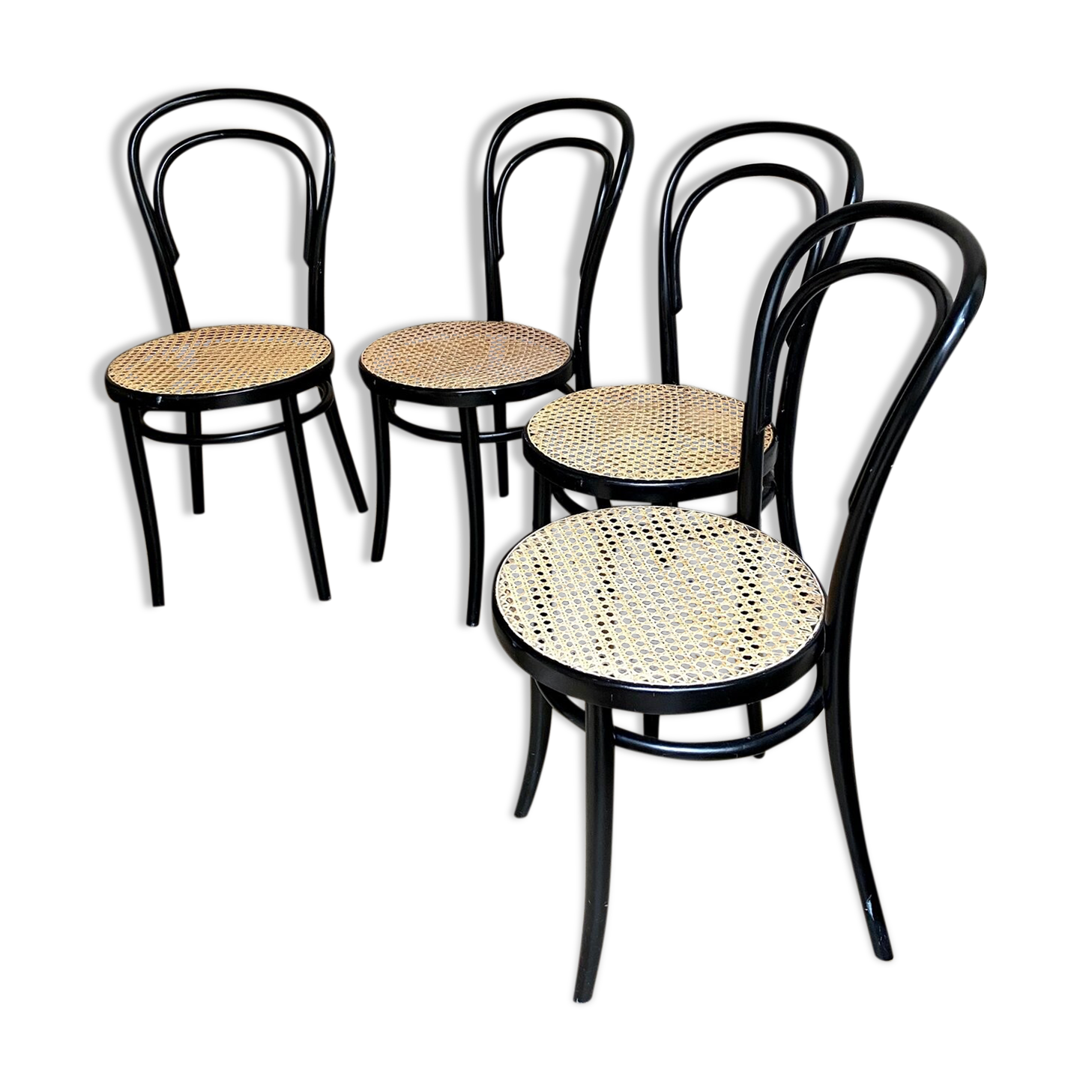 Set of 4 bistro chairs in black arched beech and canning