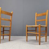 Mid century oak and wicker dining chairs, set of 4