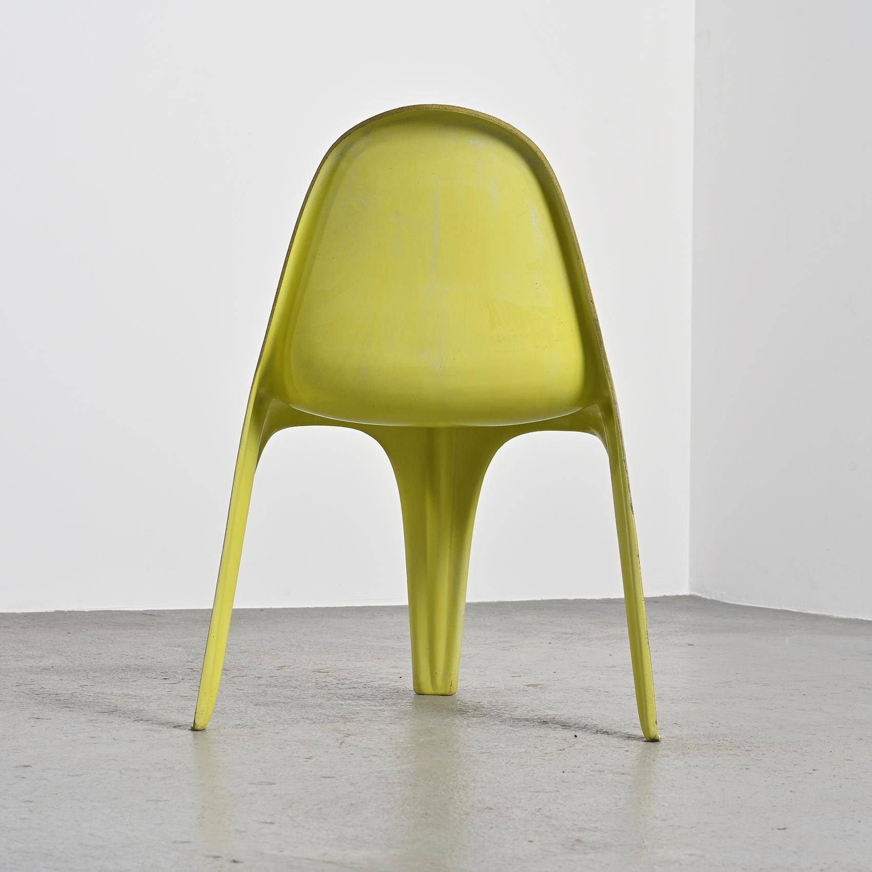 Pair of yellow fiberglass tripod chairs by Walter Frey, circa 1968