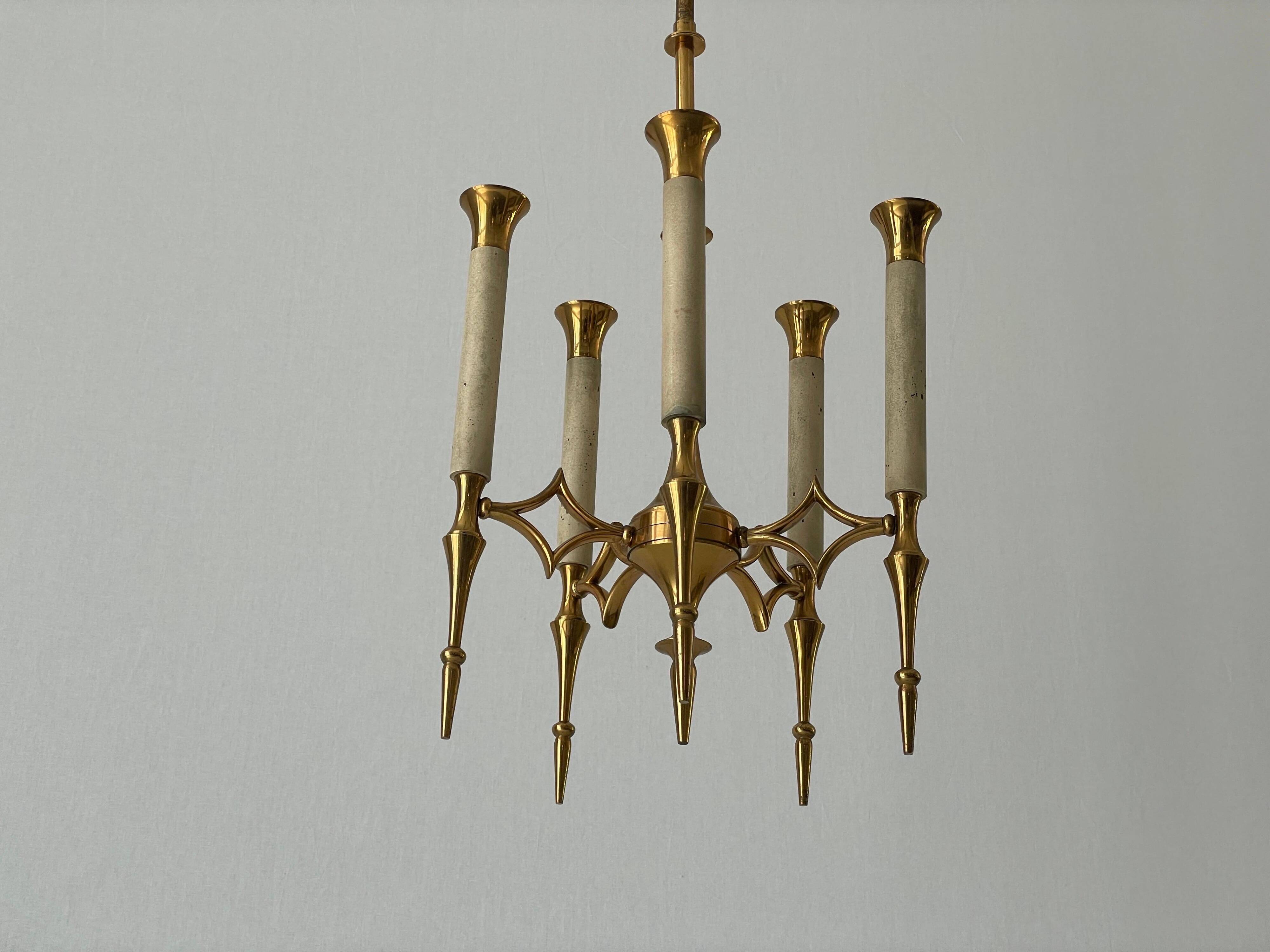 Brass chandelier with 5 light arms, Italy, 1960s