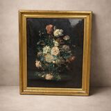 Vintage still life tableau on metal plate – golden frame helca, manufactured