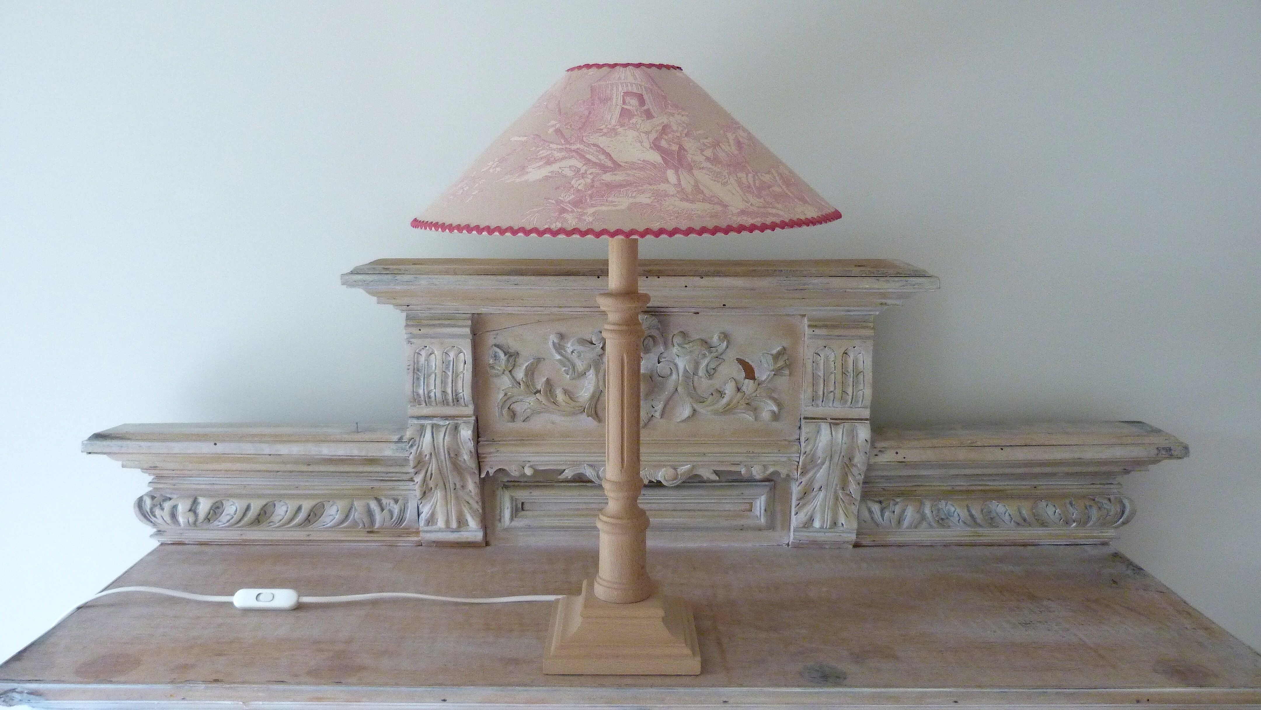 Lamp to put foot wood lampshade canvas of Jouy