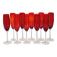 10 ruby red blown glass champagne flutes