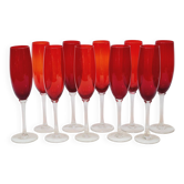 10 flûtes à champagne en verre soufflé rouge rubis