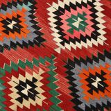 5x9 Red & Green Geometric Tribal Vintage Kilim Rug, 170x267Cm