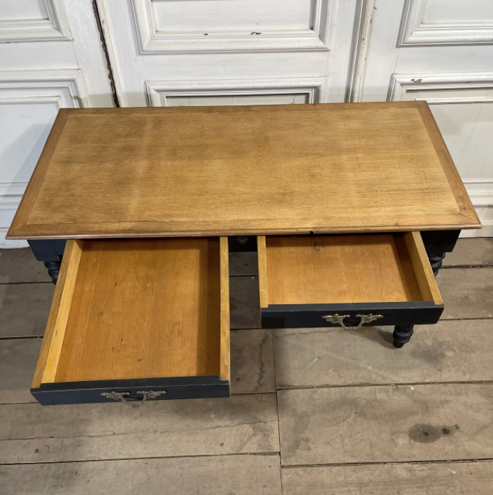 Bureau 2 tiroirs patiné