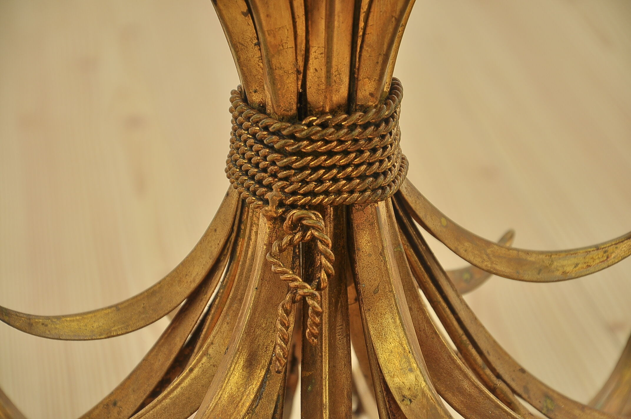 Hollywood Regency Coffee Table with Golden Wheat Frame, 1970s