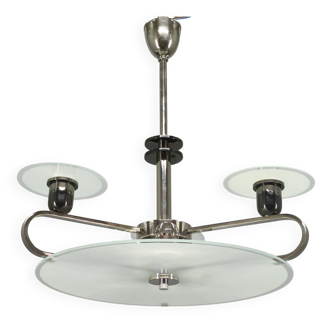 Art Deco chrome and glass chandelier, Czechoslovakia, 1930s