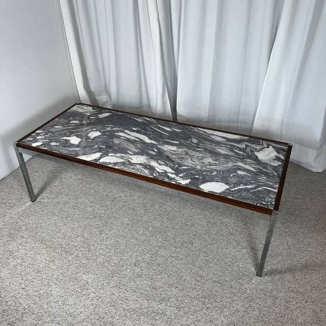 XL Midcentury modern coffee table in metal, rosewood and Arabescato marble, Italy, 1970.