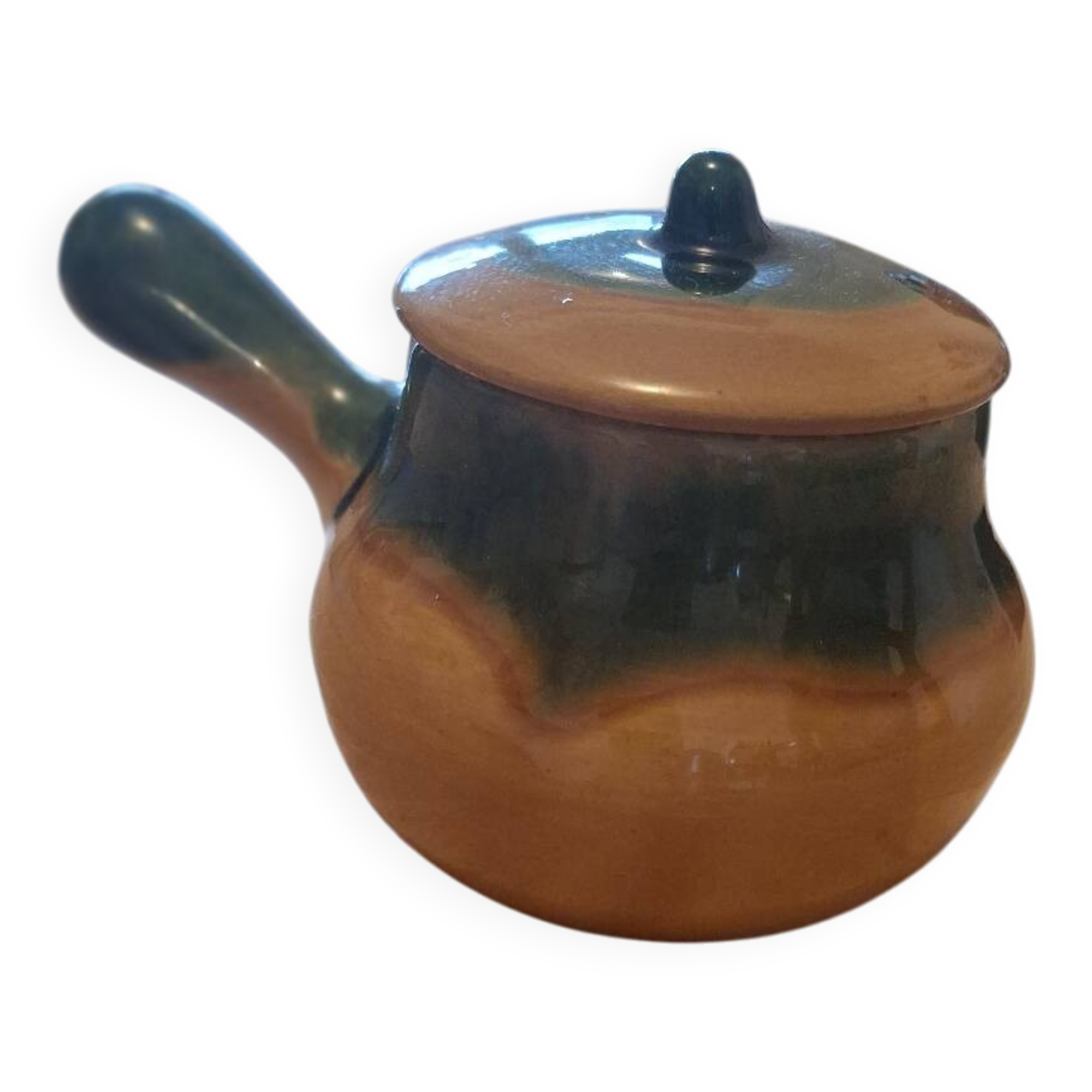 Vintage stoneware mini pot with lid and handle