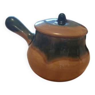 Vintage stoneware mini pot with lid and handle
