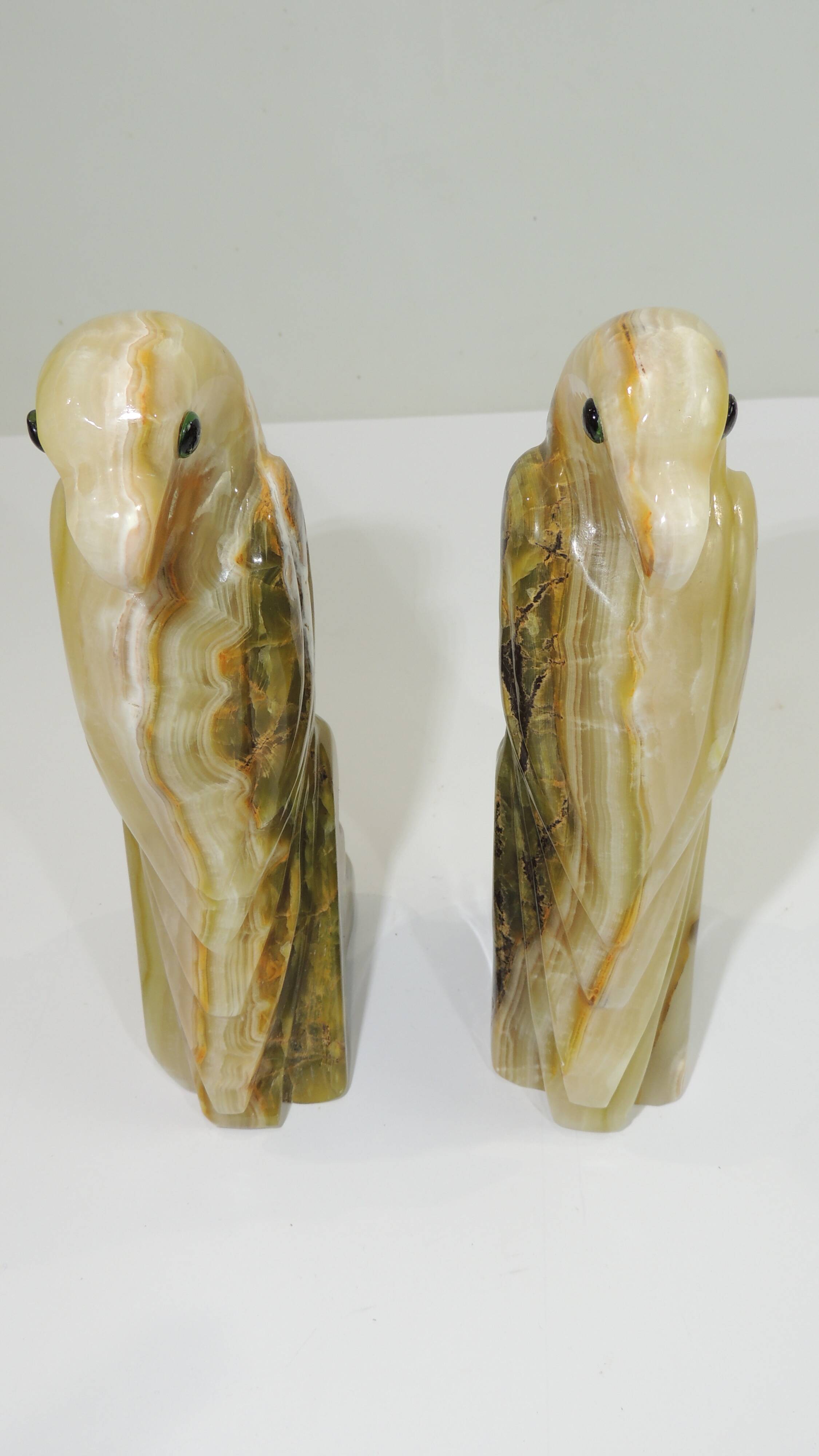 Pair of Parrots Onyx Bookends / Vintage/Paperweight/Bird Animal Figurine