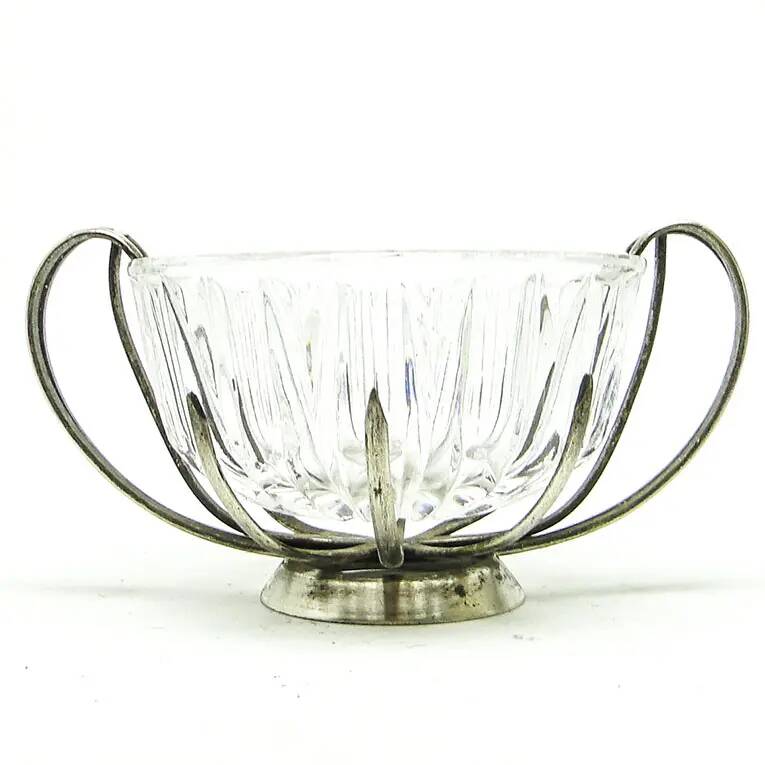 Postmodernist sugar bowl, glass, silver-plated brass, HEFRA, Poland, 1970s