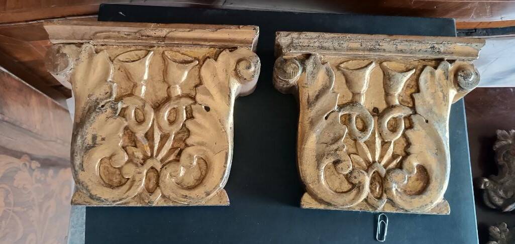 Antique pair of carved and gilded wooden friezes