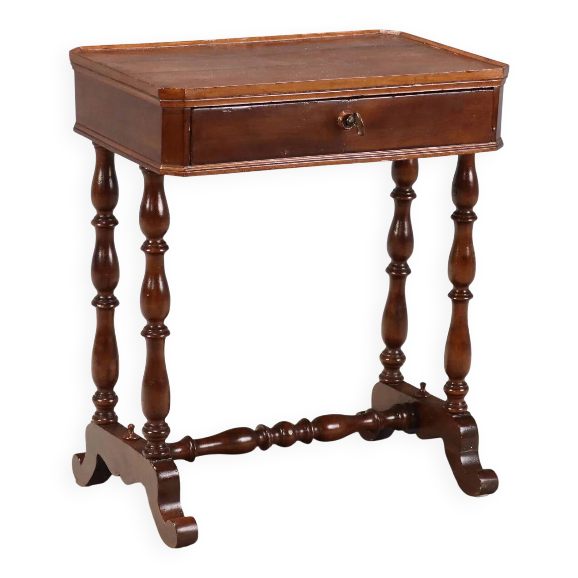 Antique sewing table in walnut with drawer, Italy, late 19th century.