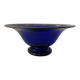 Cobalt blue glass bowl with Art Deco bird decor