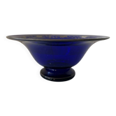 Coupe en verre bleu cobalt décor oiseaux Art Déco