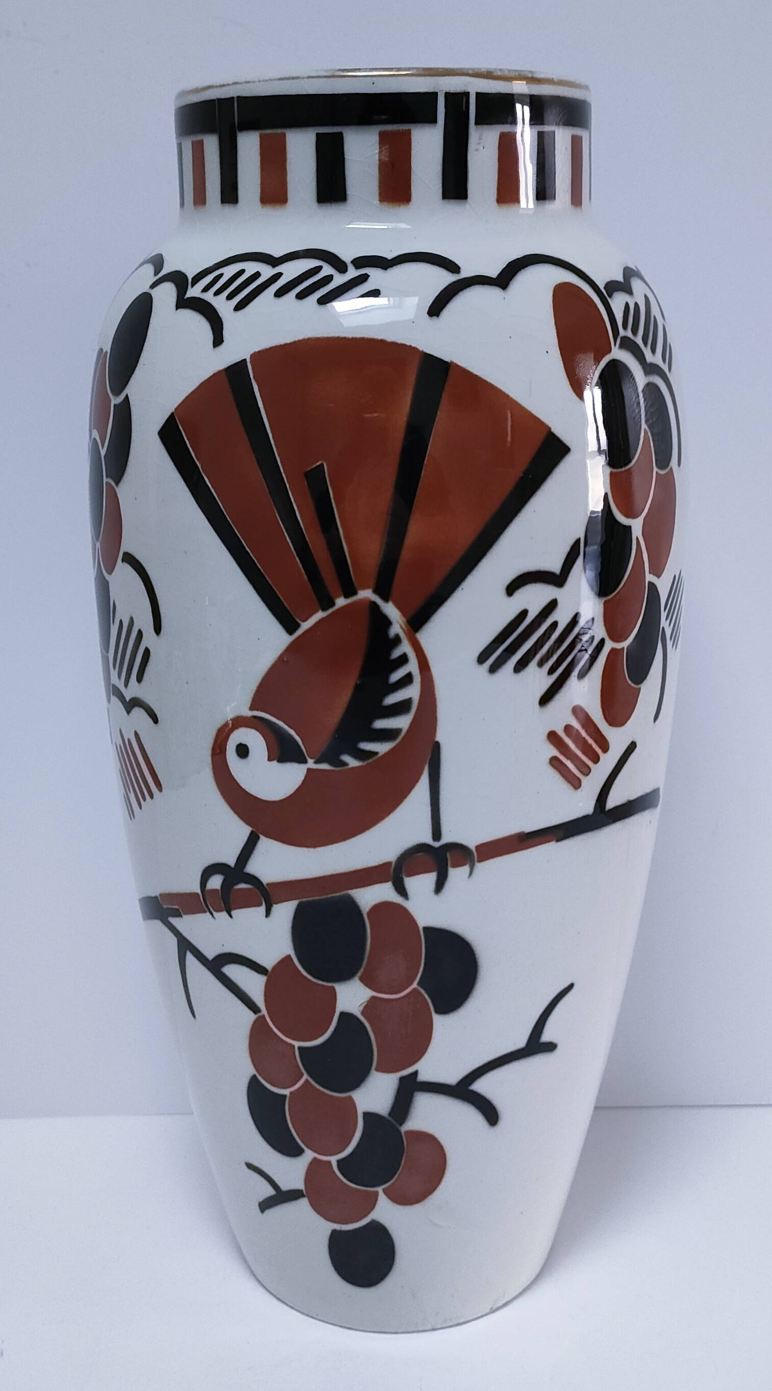 Vase Art déco Keller Guérin "Ceylan" décor oiseaux