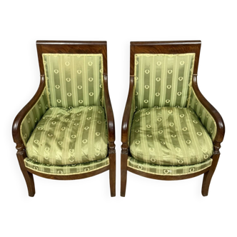 Paire de bergères époque Empire en acajou vers 1810
