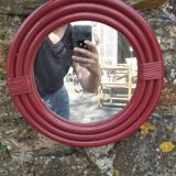 Burgundy rattan mirror