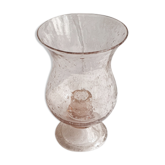 Bubbled glass candle holder signed biot