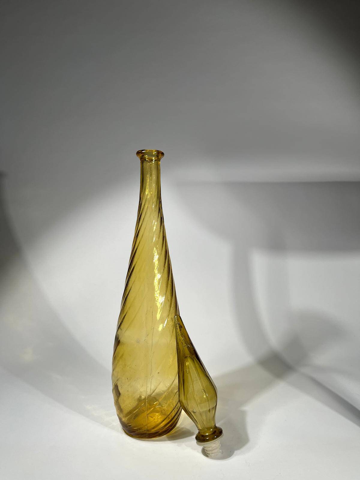 Yellow orange genie bottle in diamond wave textured glass, Glassware