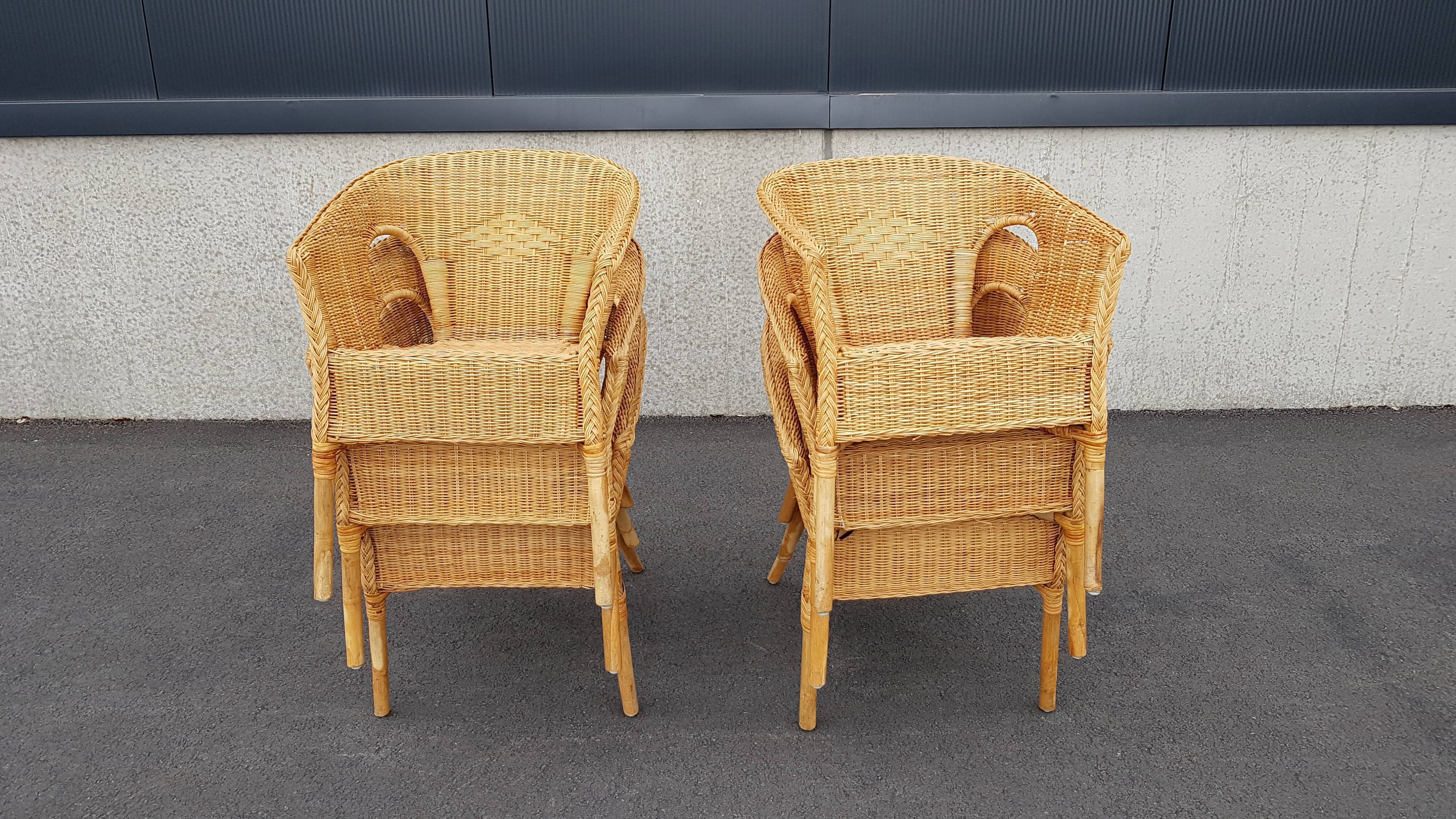 SEATING SET, GARDEN SET SIX RATTAN/WICKER CHAIRS