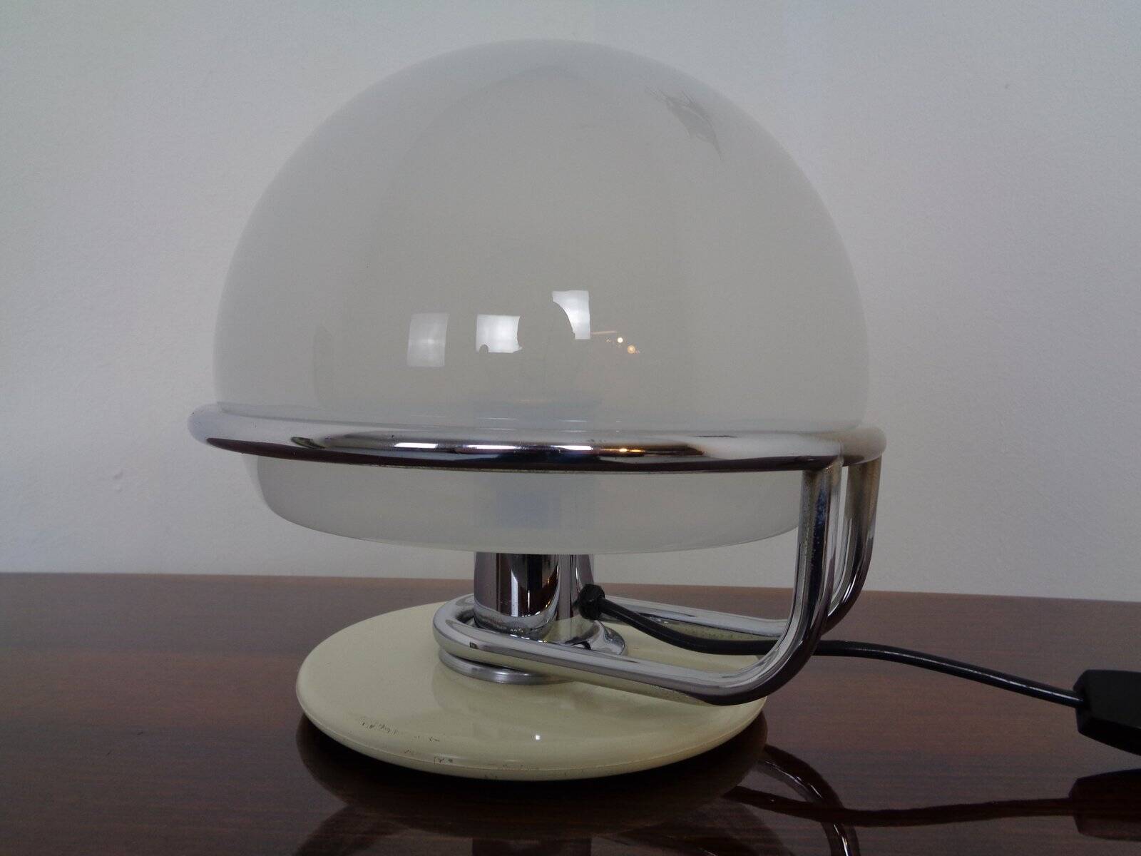 Italian Glass & Chromed Steel Table Lamp, 1960s