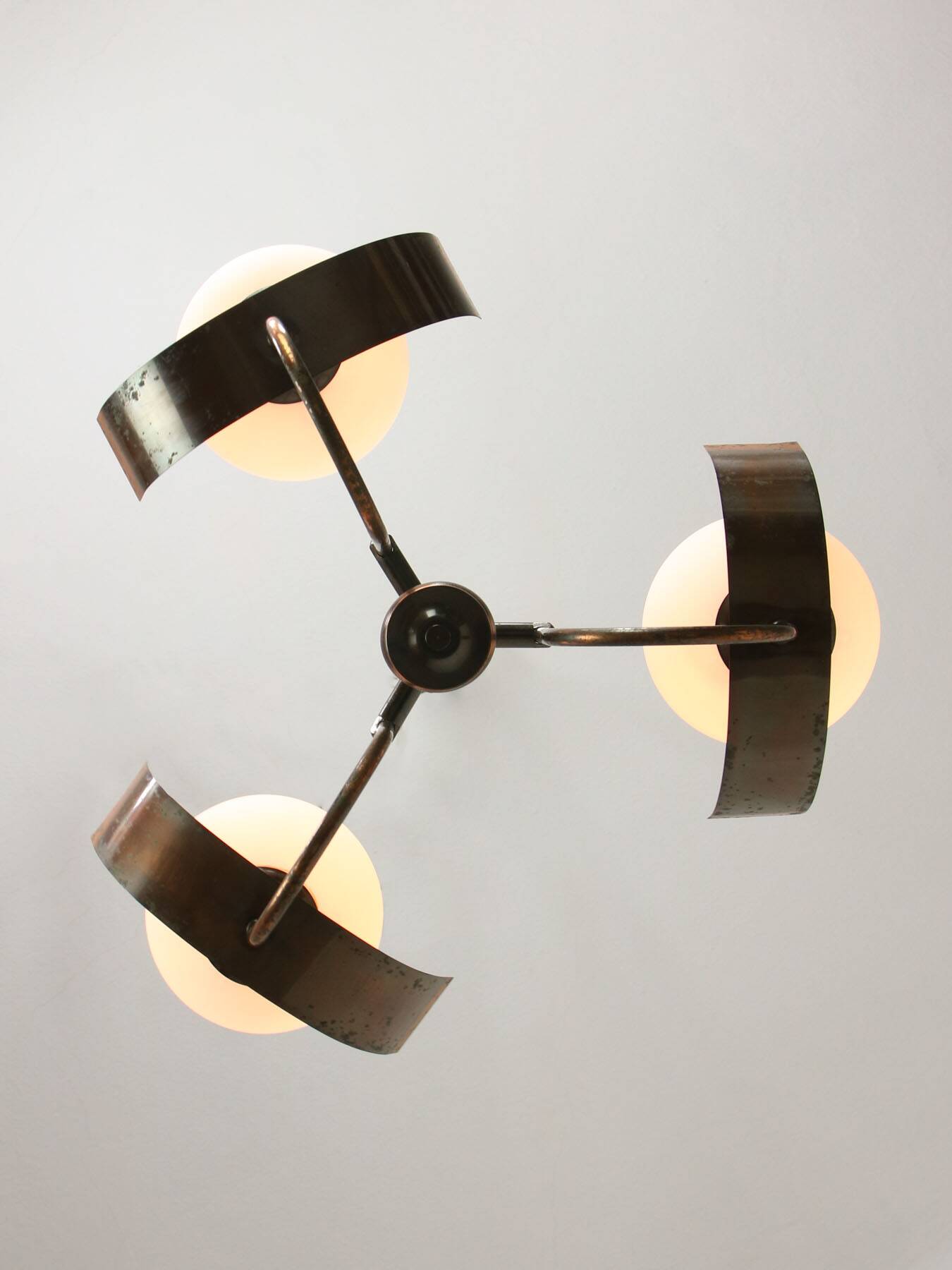 Vintage Italian Copper and Opaline Chandelier, 1970s