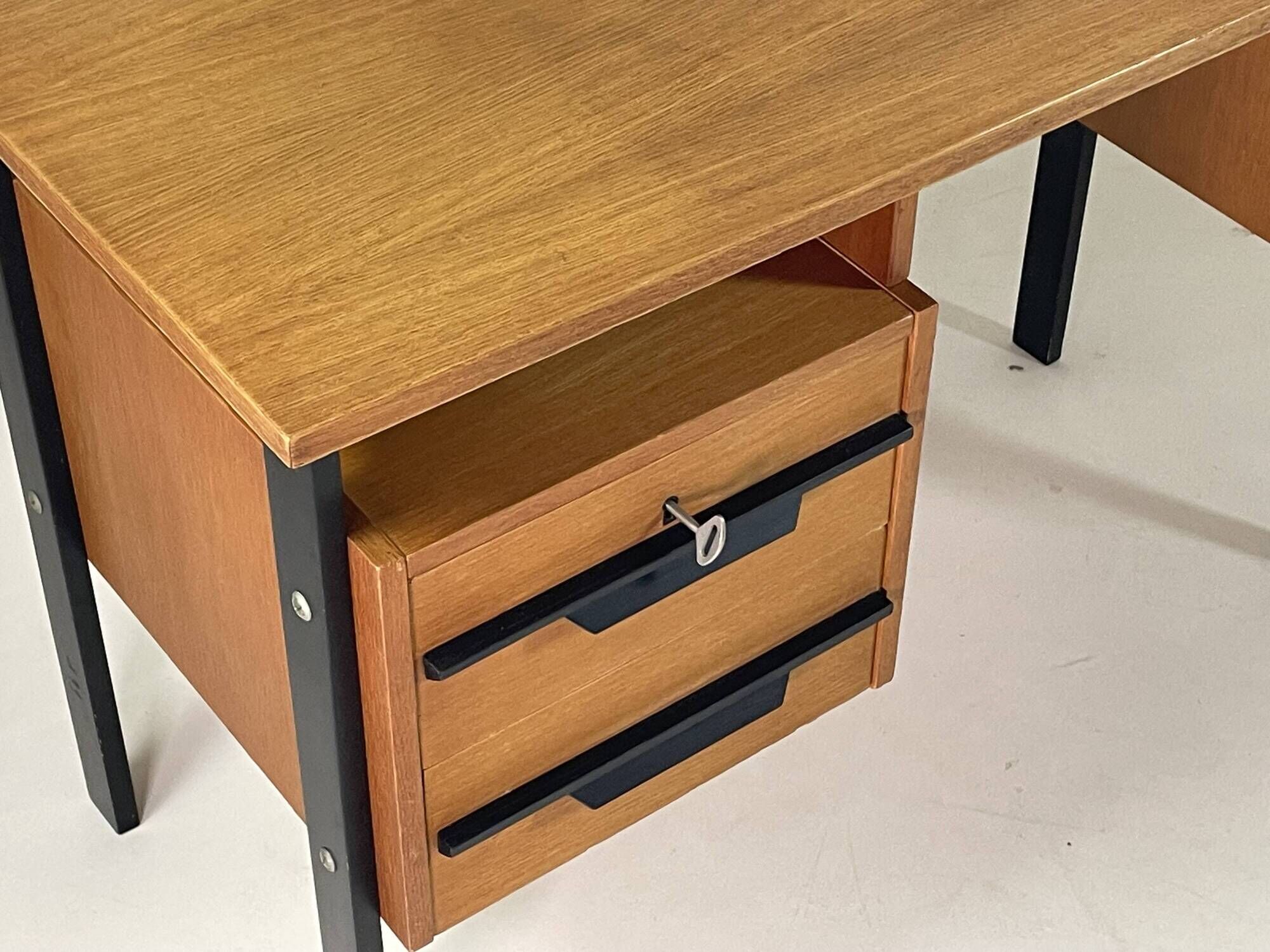 Vintage oak and black wood desk from the 60s