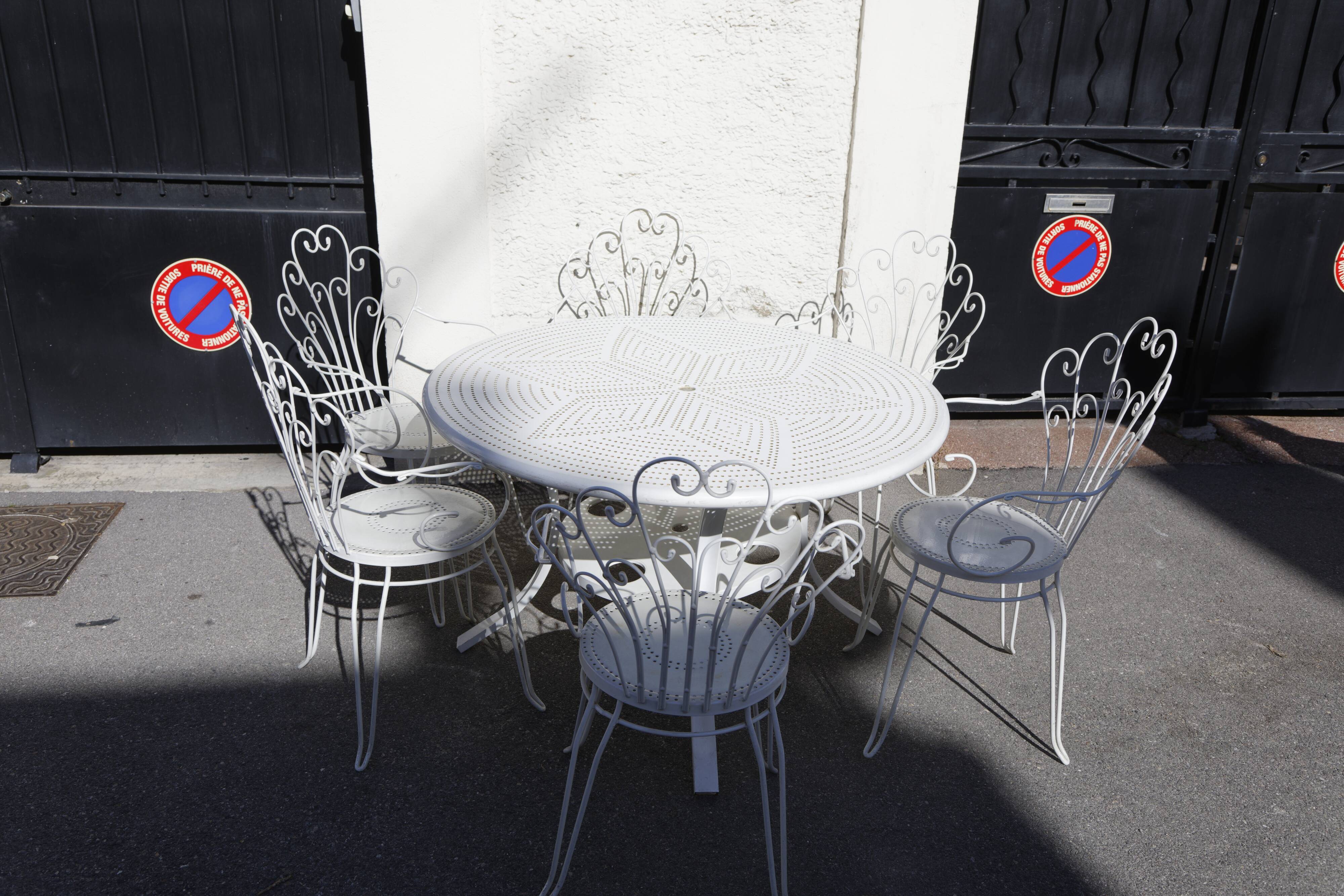 Set table + 6 armchairs garden Wrought iron 80s