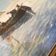 Painting "Sicilian Fishermen" framed under glass.