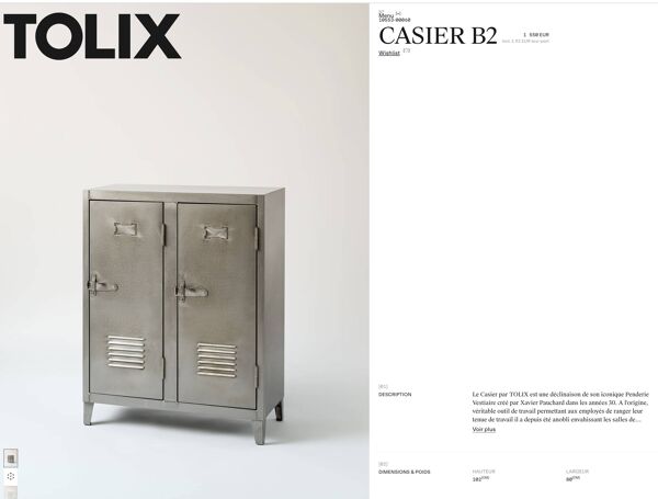 Armoire Casier B2 métal / 2 portes - L 80 x H 102 cm / Réédition 1930 - Tolix