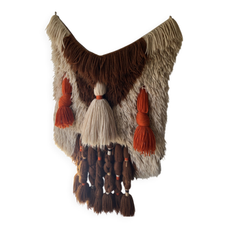 Tapisserie murale tressé laine fait main année 70 80 macrame vintage